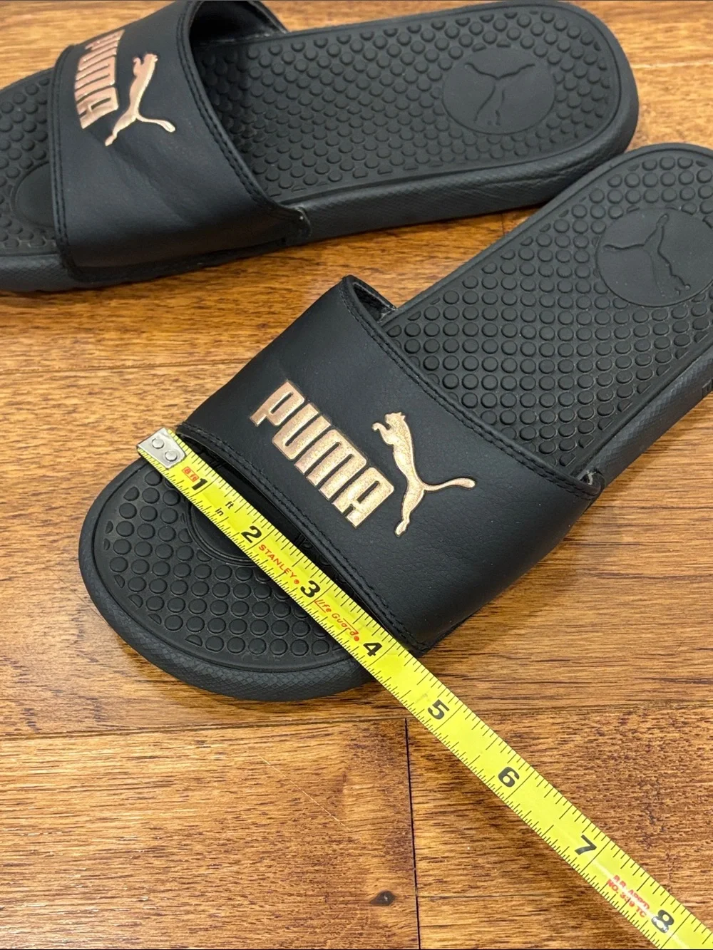 Puma Black Slides with Rose Gold Logo 7